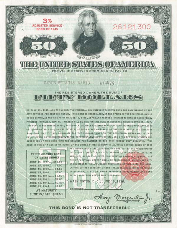 Fifty Dollar Adjusted Service Bond